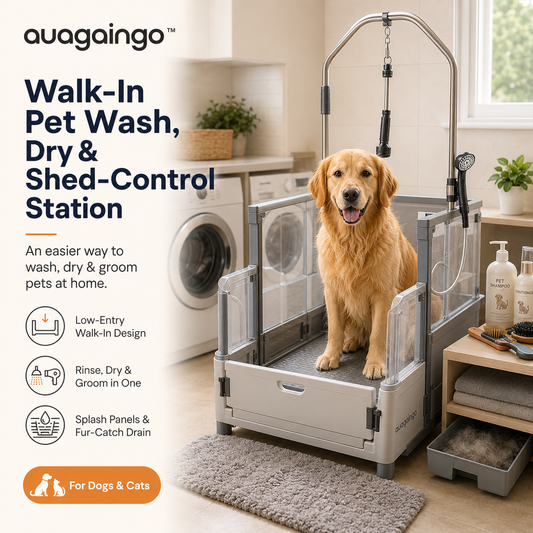 auagaingo™ Walk-In Pet Wash, Dry & Shed-Control Station